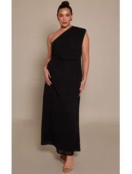 Plus Black Drape One Shoulder Maxi Dress