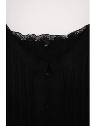 Black Lace Detailed Ribbed Summer Thin Knitwear Blouse - 4