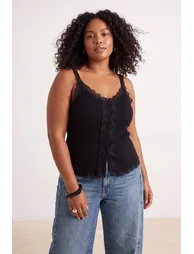 Black Lace Detailed Ribbed Summer Thin Knitwear Blouse