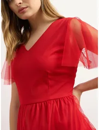 Mesh Layered V-Neck Tiered Maxi Dress - 3