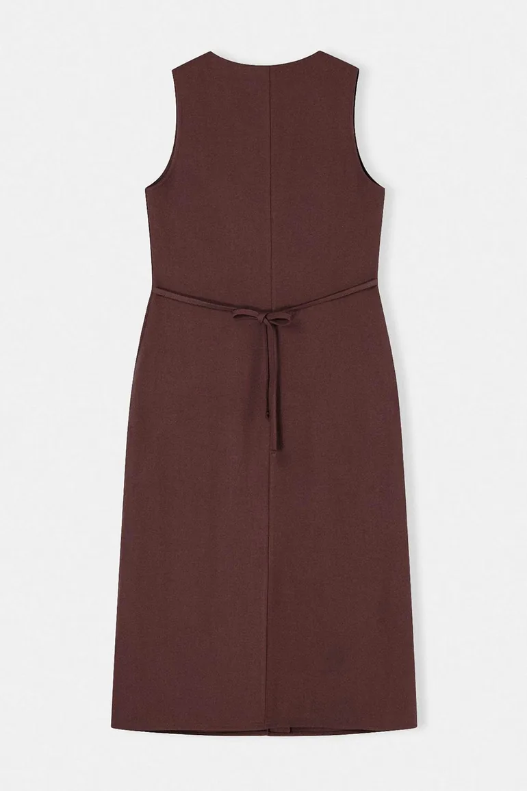 Brown Straight Buttoned Midi Woven Dress - 1