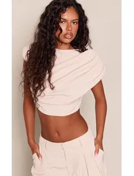 Ecru Tailored Gathered Cap Sleeve Cinched Top - 1