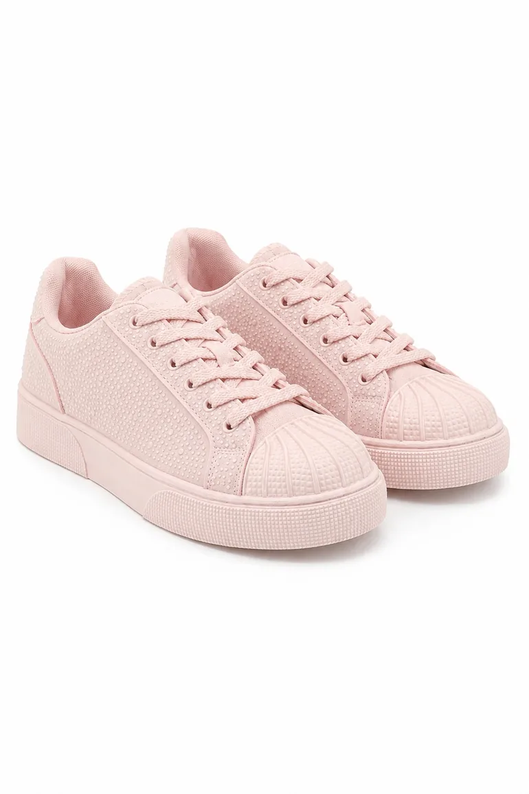 Lemonade Crystal Embellished Aura Lace-Up Trainers Pink