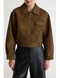 Black Regular Fit Washed Effect Suede Biker Jacket Coat - 3