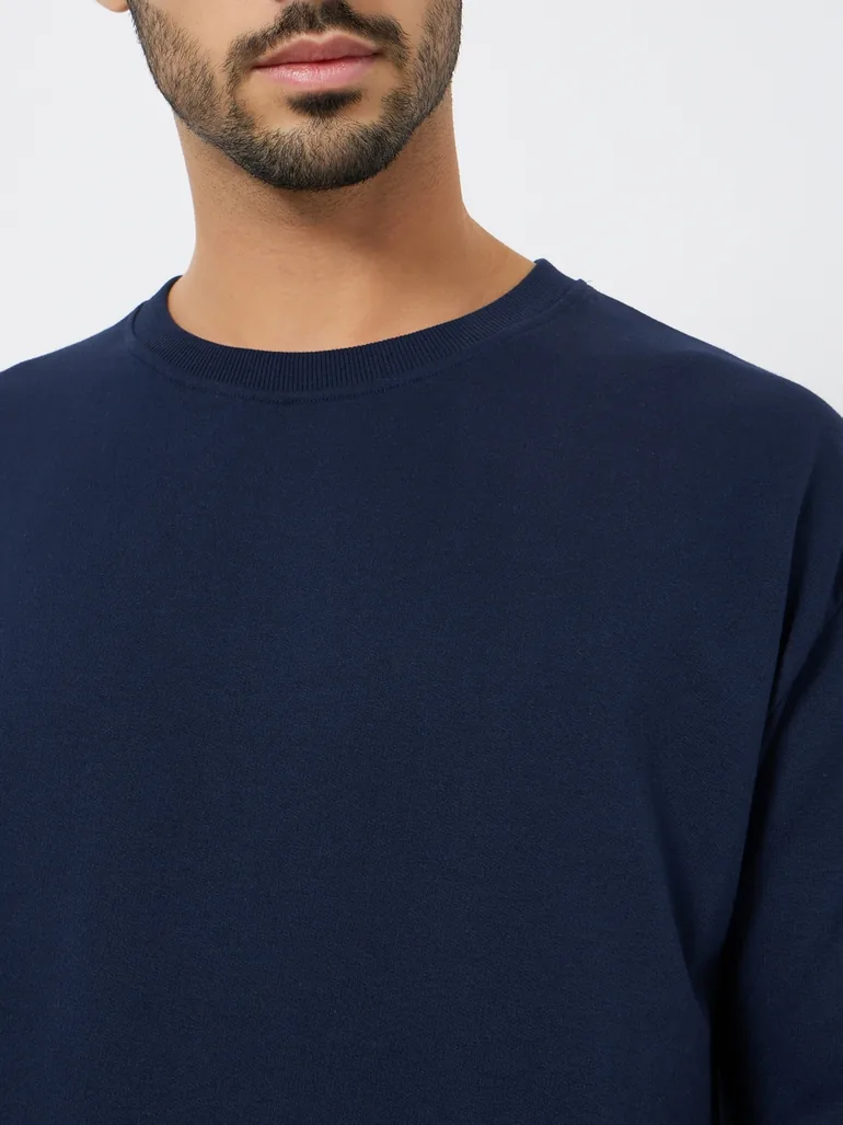 Men Navy Blue Graphic Slogan Oversized T-Shirt - 3