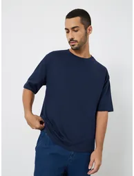 Men Navy Blue Graphic Slogan Oversized T-Shirt - 2