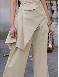 High Waisted Loose Solid Color Pants Trousers - 2