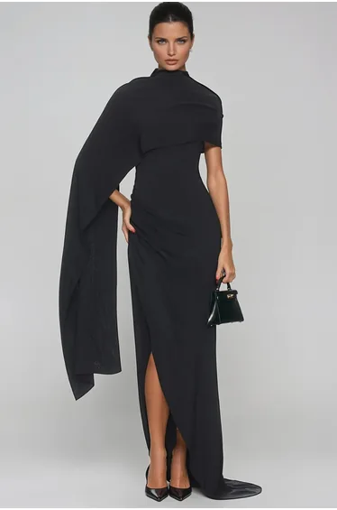 Fadhili Asymmetric Shawl Maxi Dress