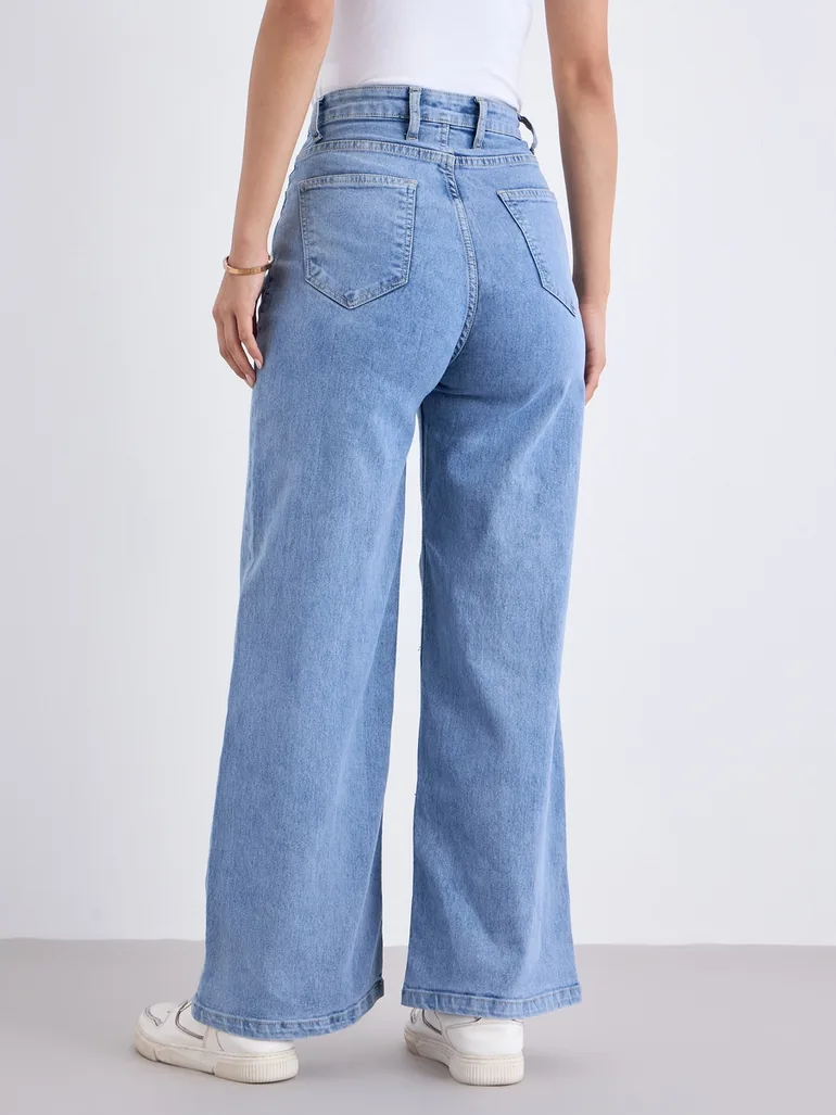 Women Wide Leg High Rise Jeans - 4