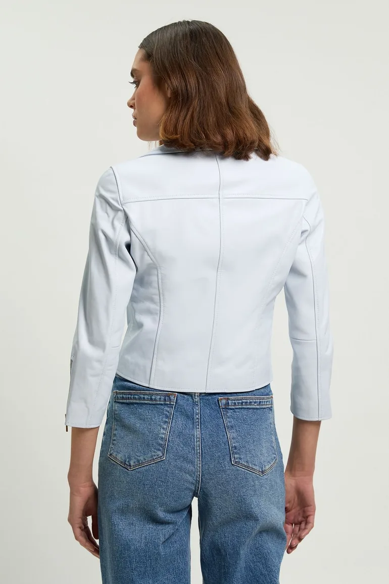 Leather Shrunken Biker Jacket - 2