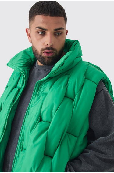 Plus Boxy Fit Hand Weft Padded Gilet In Green - green product thumbnail 3
