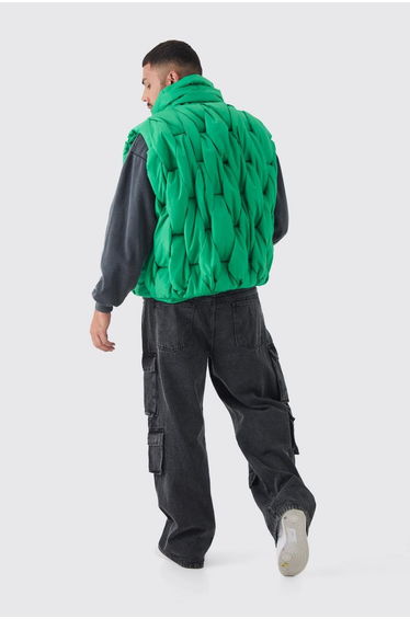 Plus Boxy Fit Hand Weft Padded Gilet In Green - green product thumbnail 2