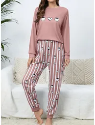 Fruit Graphic T-Shirt and Striped Cuffed Pyjama Set - 3