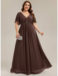 ever IVYROSE|Ruffles Sleeve A-Line Chiffon Waist Applique Maxi Mother of the Bride Dress - 5