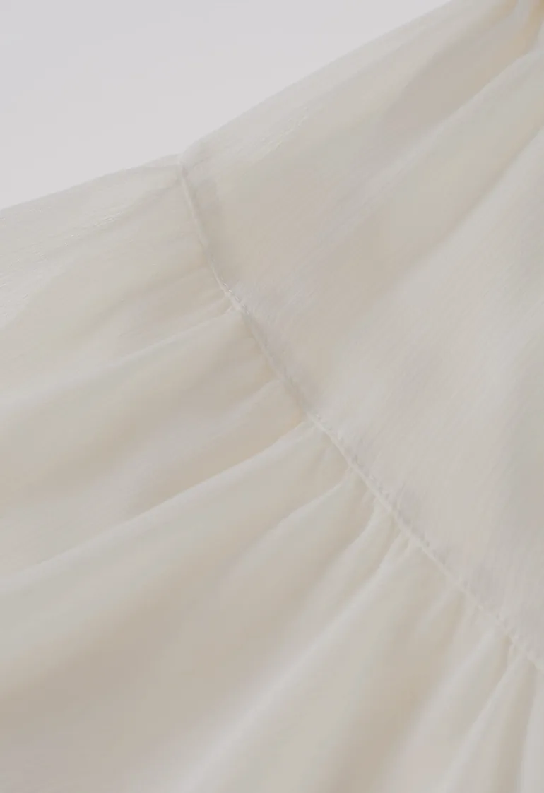 Asymmetric Tiered Ruffle Chiffon Skirt in Cream for Weekend Outings & Music Festivals - 3