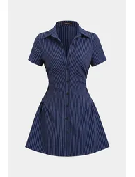 Stripes Print V-Neck Short Sleeve Mini Dress