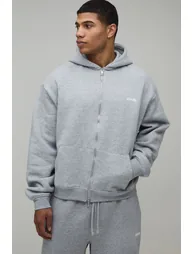 Oversized Boxy Man Sport Hooded Zip Through Wide Leg Tracksuit - grey marl - 2