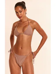 Stone Pinstripe Tie Side Bikini Bottom - 4
