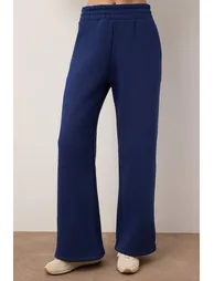 Navy Blue Oversize/Wide Fit Zippered Thick Fleece Lined Knitted Tracksuit Set - 2