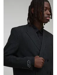 Oversized Boxy Pinstripe Suit Jacket - black - 2