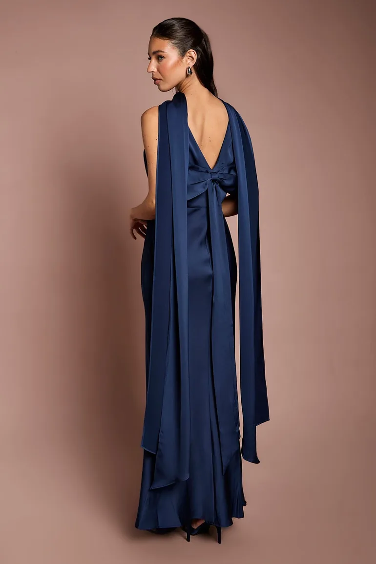 Navy Satin Scarf - 1