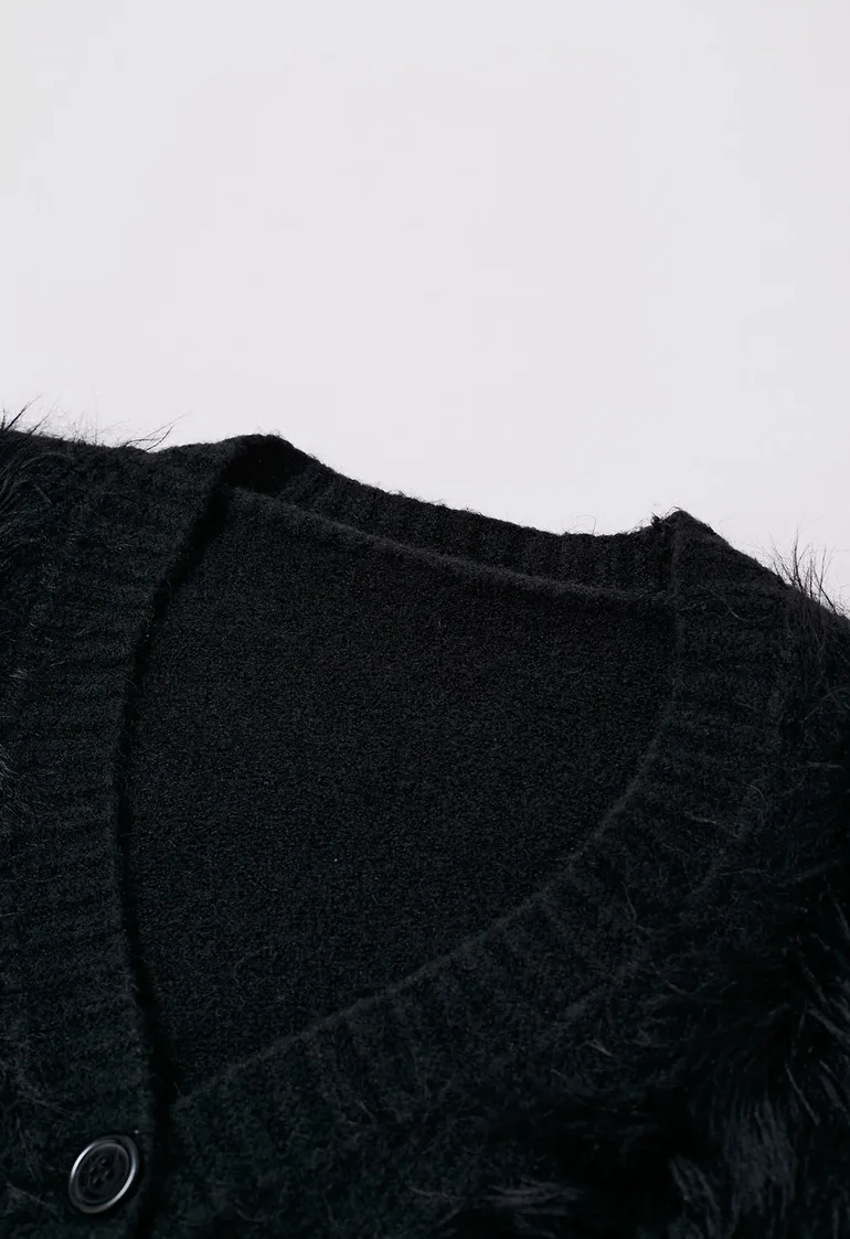 Christmas Elements Fluffy Knit Cardigan in Black - 1