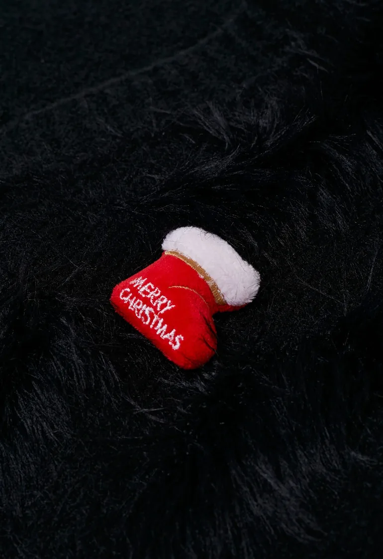 Christmas Elements Fluffy Knit Cardigan in Black - 3