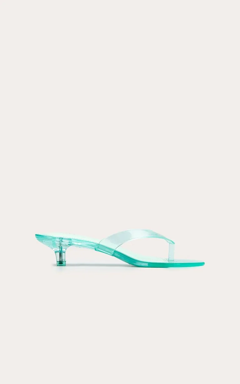 Green Perspex Kitten Heel Toe Thong Mules - 1
