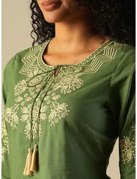 Tie-Up Neck Embroidered Yoke Workwear Tunic - 3