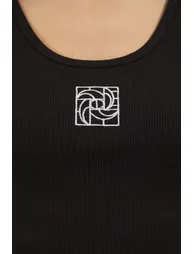 Black Embroidered Fitted/Body-Sit Pool Neck Ribbed Flexible Knitted Undershirt - 2