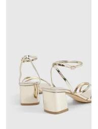 Triple Strap Detail Low Block Heels - gold - 3