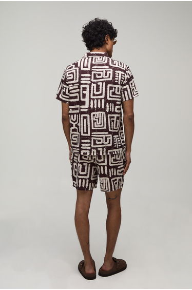Textured Geometric Printed Regular Shirt & Relaxed Short Set - chocolate product thumbnail 3