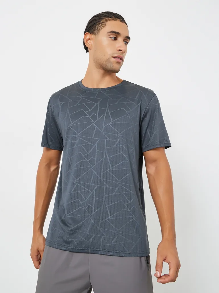 Men Grey Printed Training T-Shirt - 2