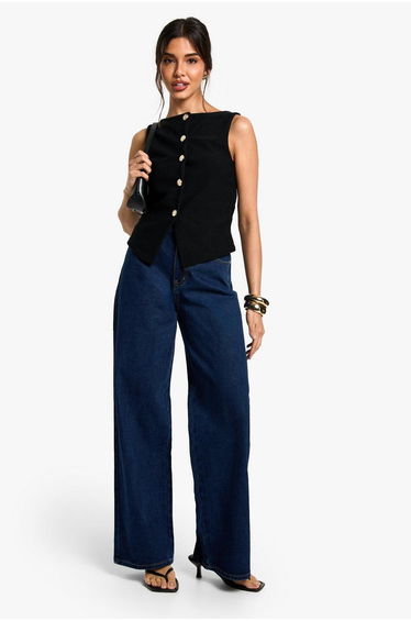 Textured button through waistcoat - black product thumbnail 2