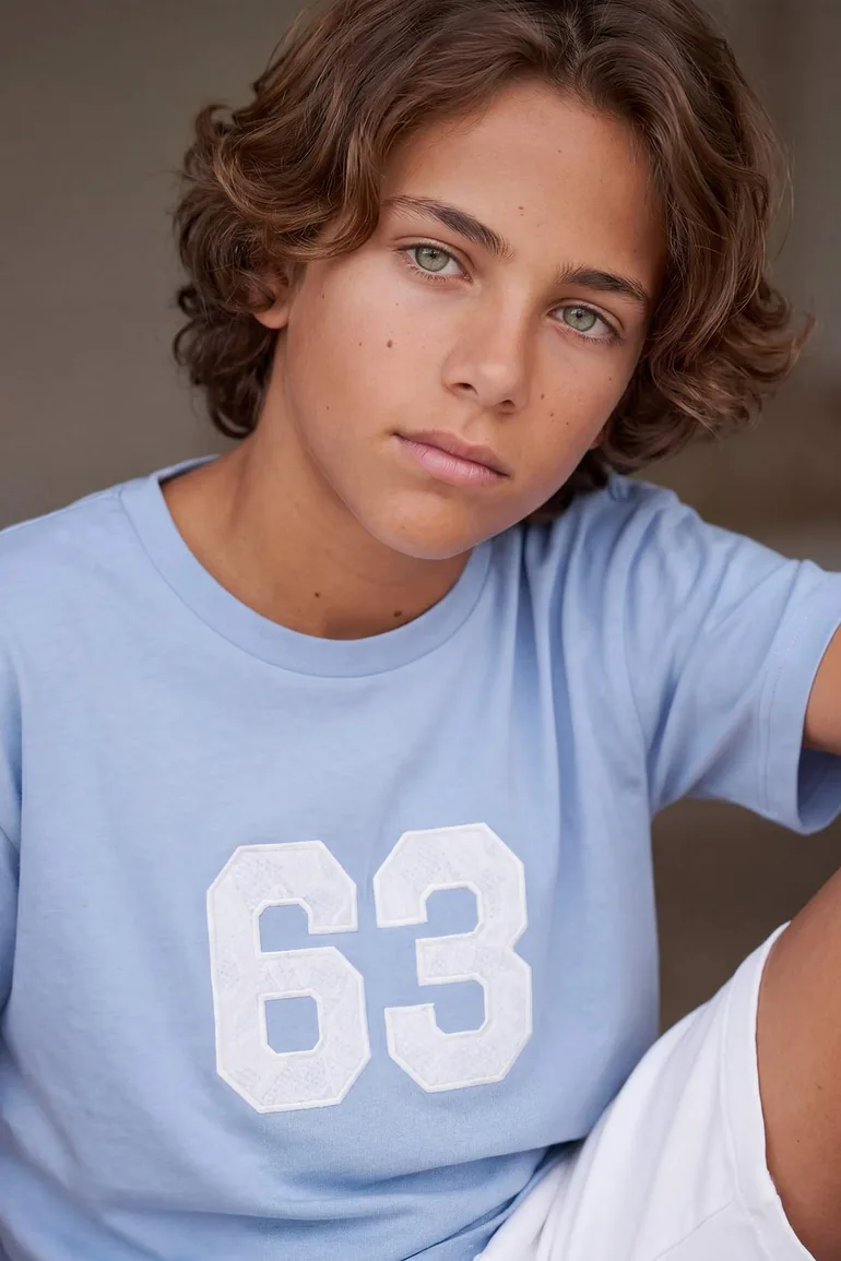 Blue Printed Knitted T-Shirt - 2