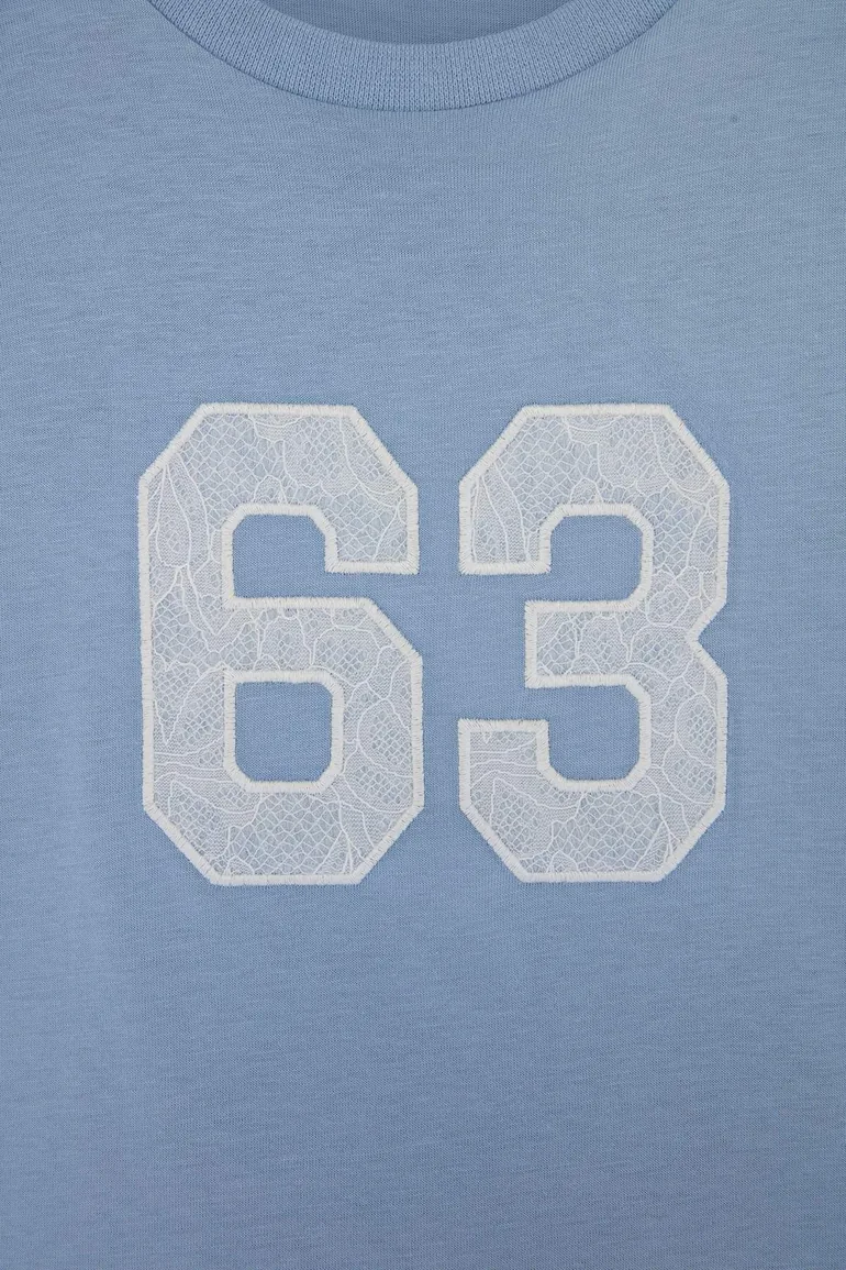 Blue Printed Knitted T-Shirt - 4