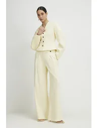 Yellow Linen Look Cocoon Sleeve Seamed Jacket - 3