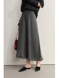 Fringed Raw - edge Skirt - 2