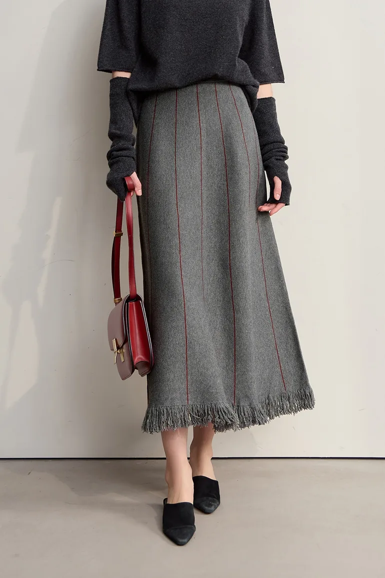 Fringed Raw - edge Skirt - 1