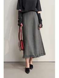 Fringed Raw - edge Skirt - 1