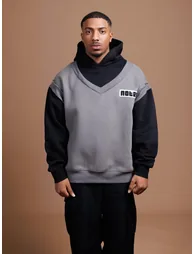 Grey Layered Look Relaxed Fit Hoodie