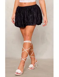 Black Crinkle Woven Micro Mini Puffball Skirt - 1