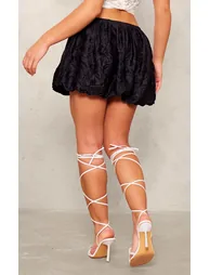 Black Crinkle Woven Micro Mini Puffball Skirt - 2
