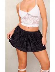 Black Crinkle Woven Micro Mini Puffball Skirt - 4