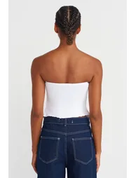 Dilvin Women’s Strapless Crop Blouse With Tie Detail - 2