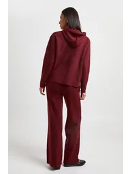 Soft Knitted Hoody and Wide Leg Trouser Co-Ord - burgundy - 1