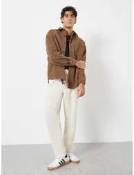 Men Brown Corduroy Jacket with Buttons - 1