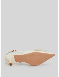 Beige Flower Details Slingback Sandals - 6