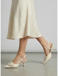 Beige Flower Details Slingback Sandals