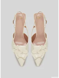 Beige Flower Details Slingback Sandals - 5